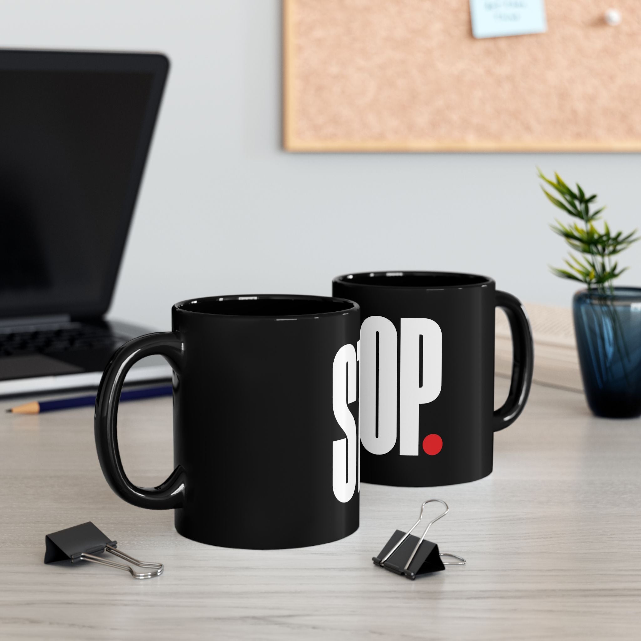 STOP. Black Coffee Mug – Bold Minimalist Typography Ceramic Mug (11oz & 15oz)