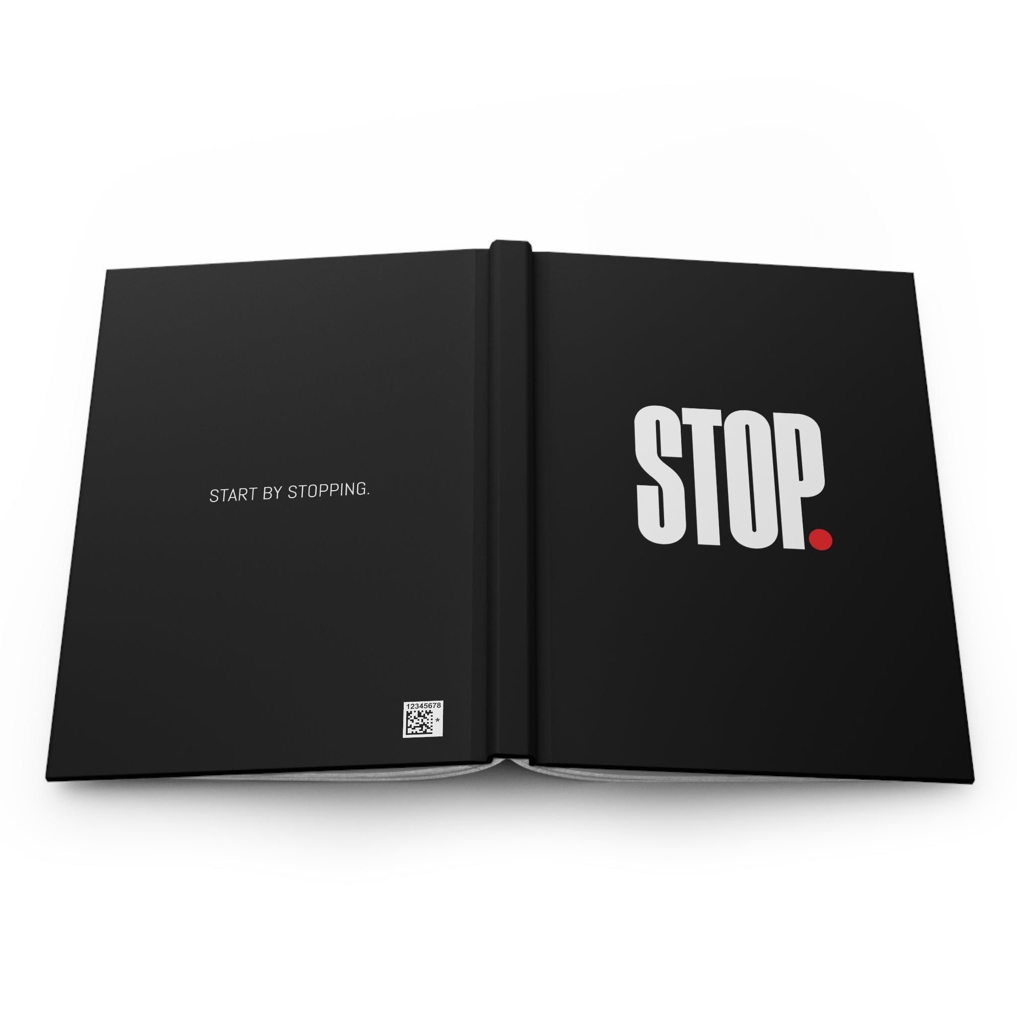STOP. Hardcover Journal — Minimalist Black Matte Notebook for Focus, Bound Journal for Notes & Mindfulness